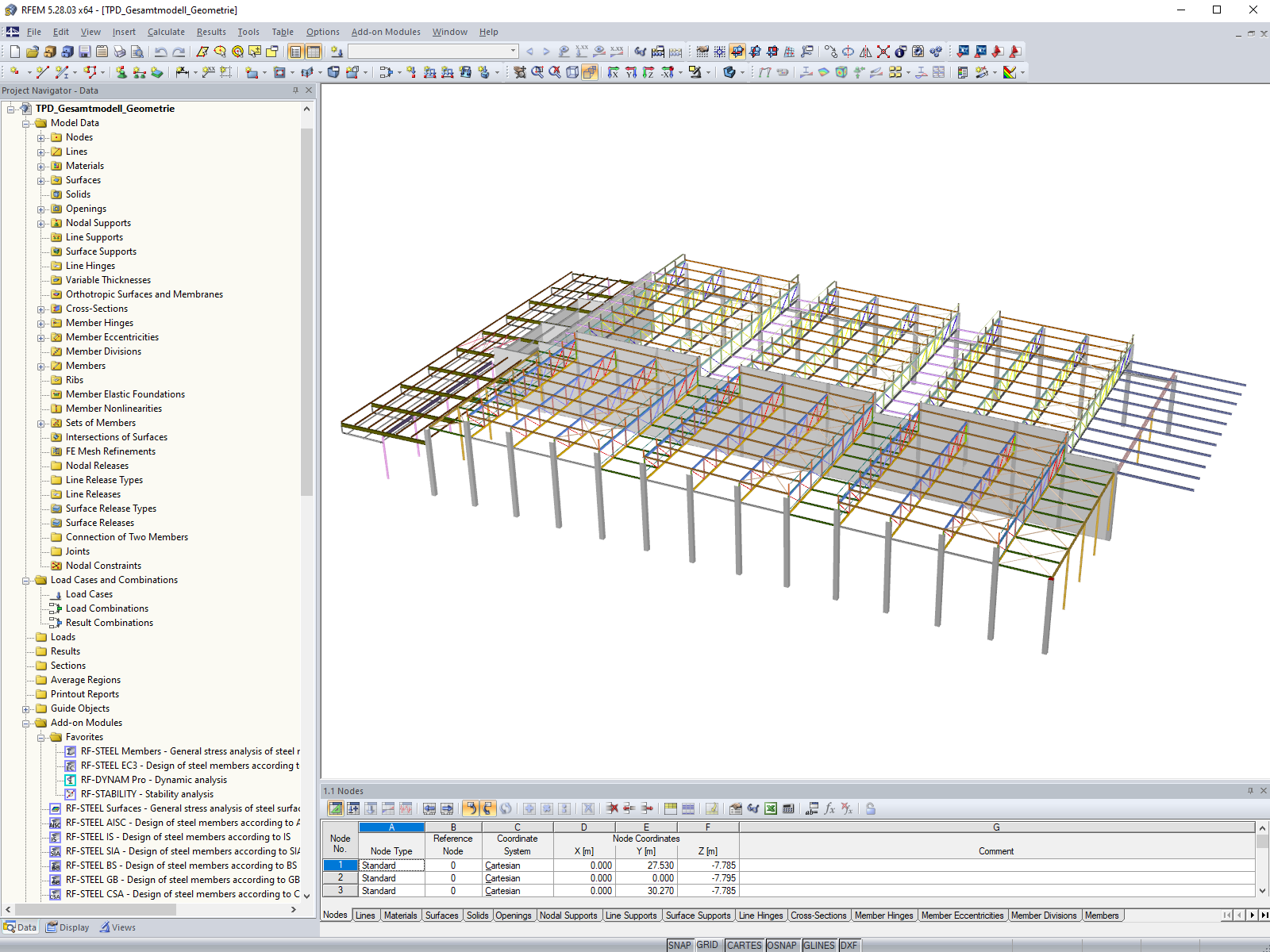 Modello completo dei padiglioni in RFEM (a scopo di presentazione, © Isenmann Engineeringeure)