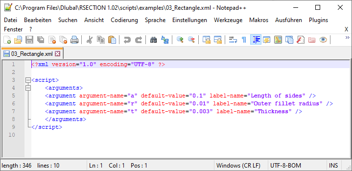 Script XML della maschera di input