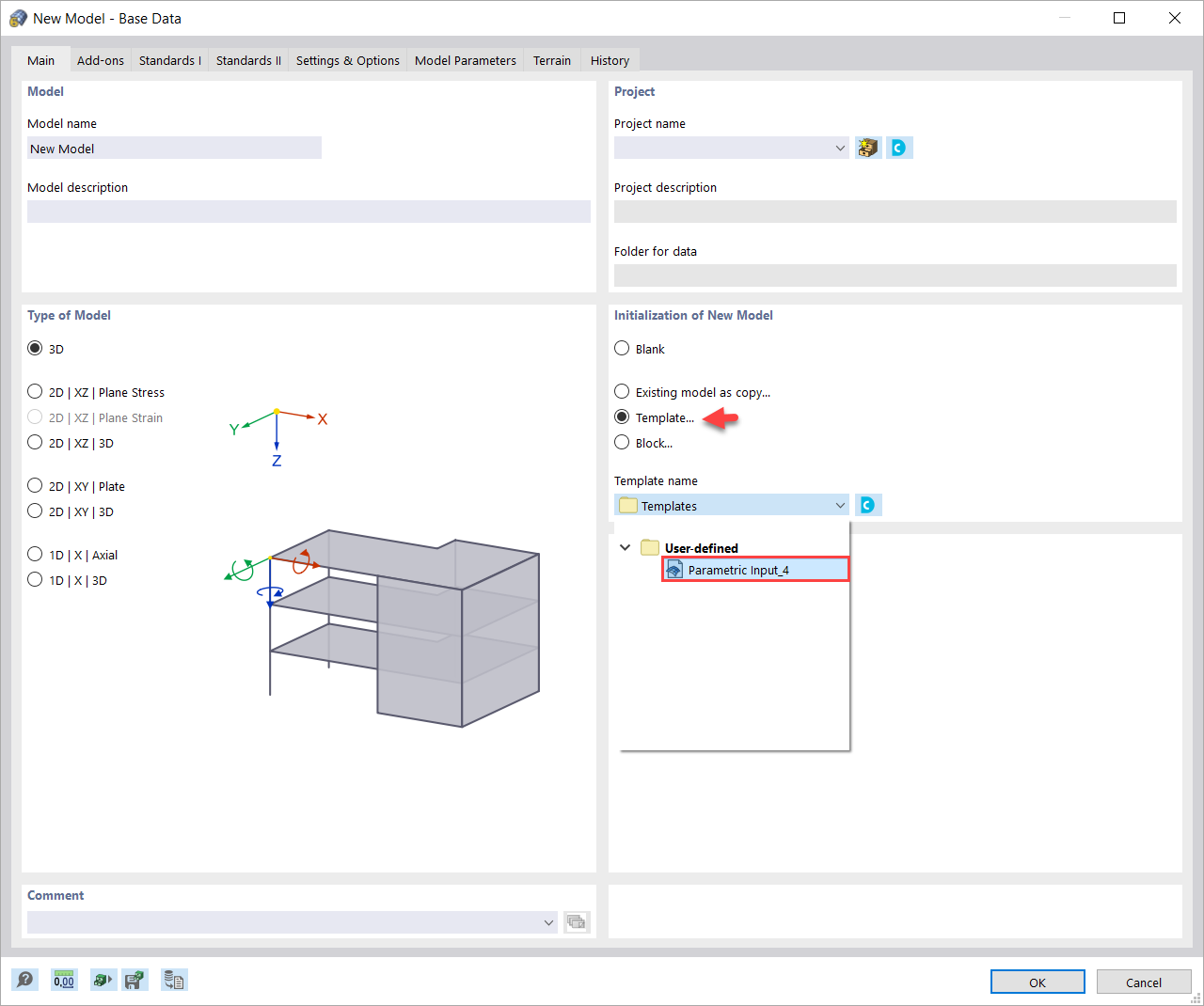 Importazione di un modello in un nuovo file di modello