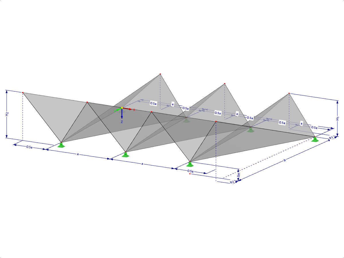 Modello 000521 | FPL101 | Sistemi di strutture piegate prismatiche. Superfici con piegatura controcorrente. Piegatura da cresta a valle con parametri