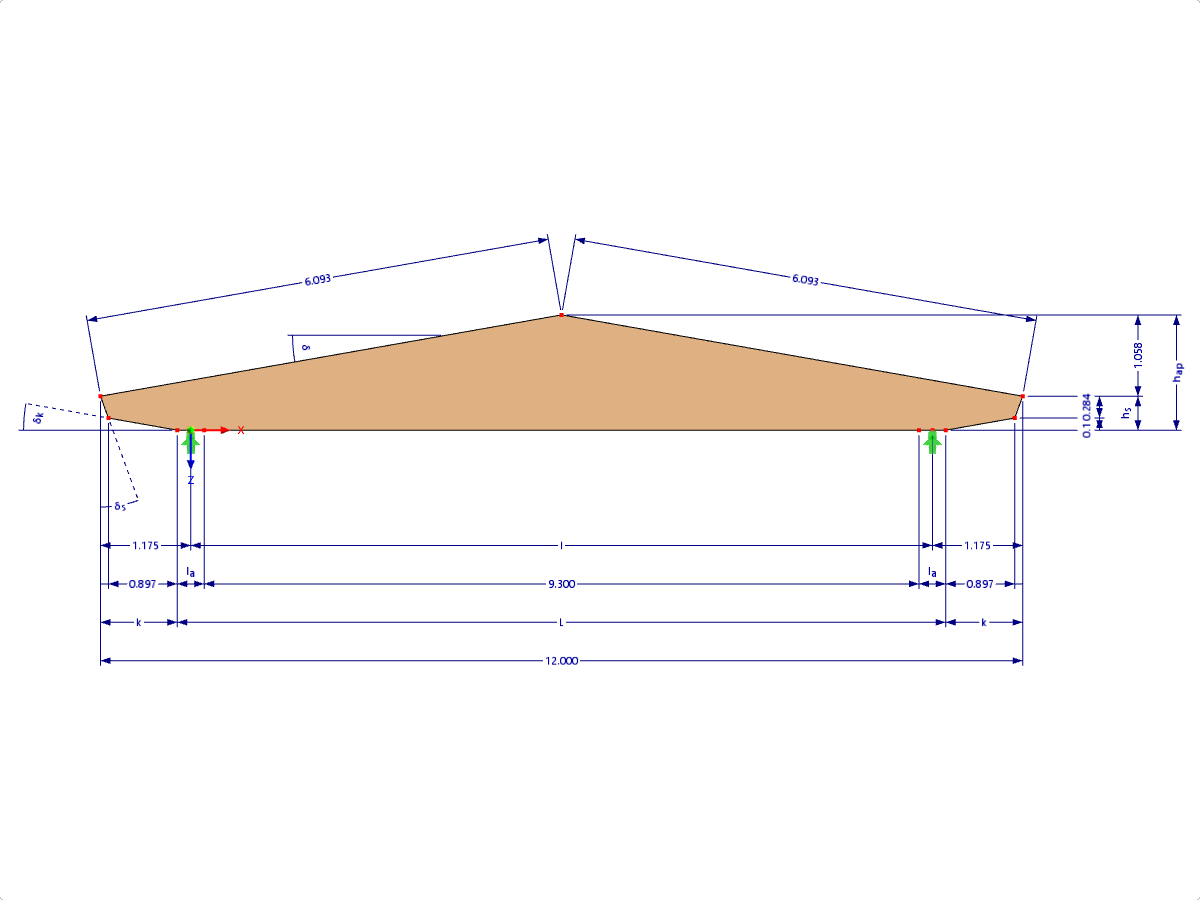 Modello 000624 | GLB0303 | Trave lamellare incollata | Doppio affusolato | Simmetrico | Cantilever rastremati con parametri