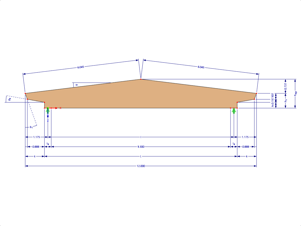 Modello 000625 | GLB0304 | Trave lamellare incollata | Doppio affusolato | Simmetrico | Cantilever conici sfalsati con parametri