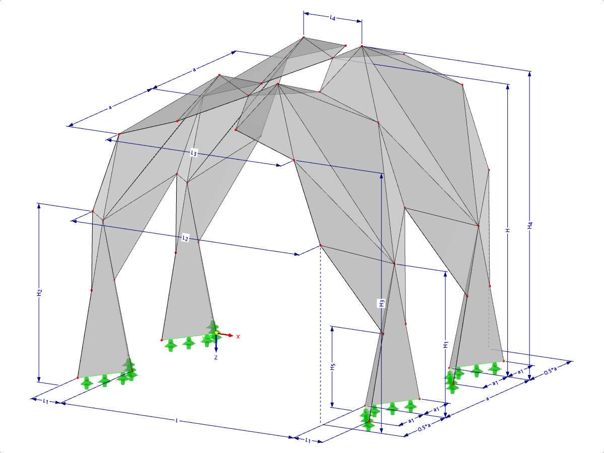 Modello 001393 | FPL124-a | Sistemi di strutture piegate prismatiche. Sistema di strutture lineari composto da superfici piegate. Arco con cerniera superiore con parametri