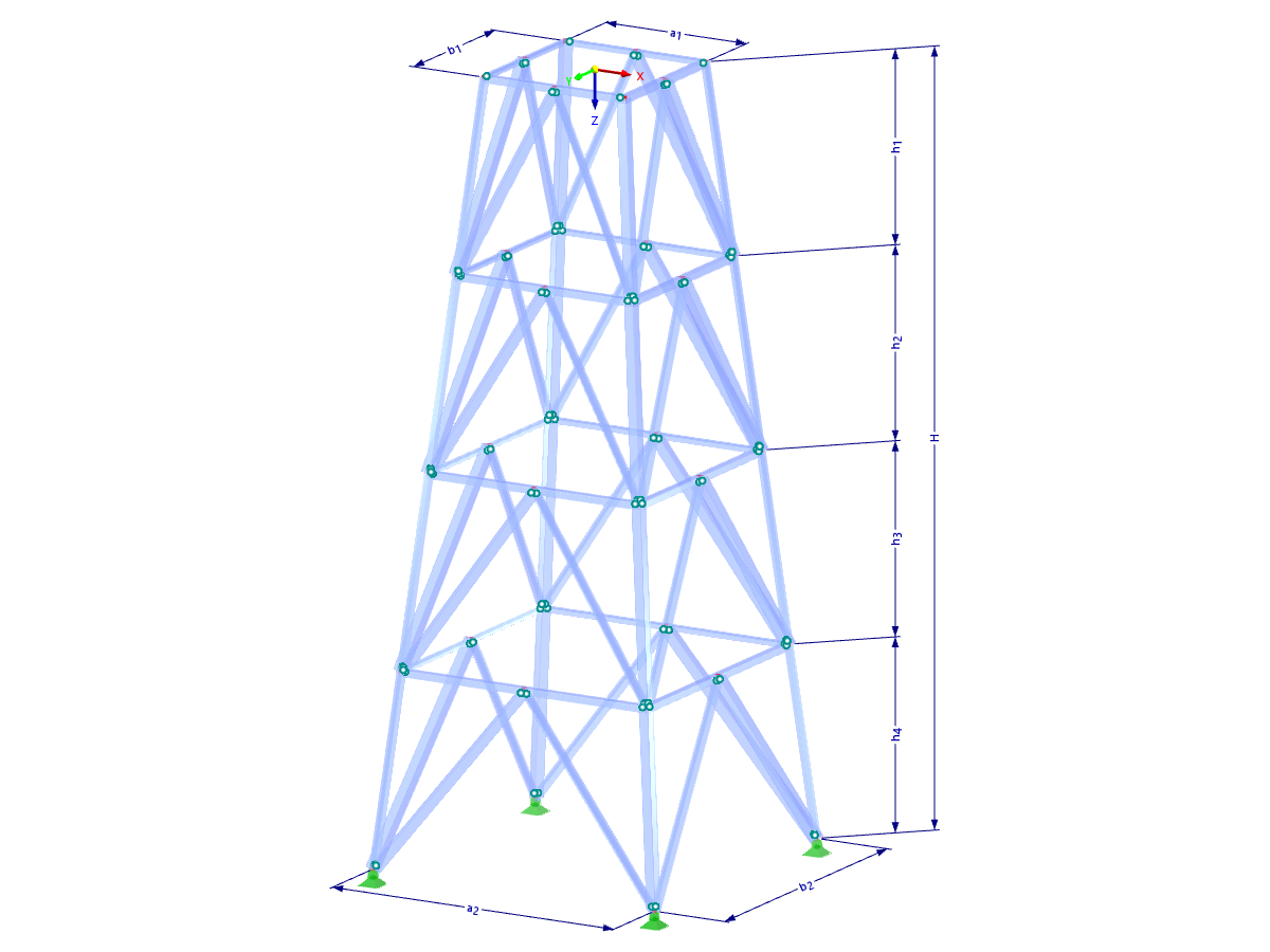 Modello 002099 | TSR050 | Torre a traliccio | Pianta rettangolare | K-Diagonali inferiori e orizzontali con parametri