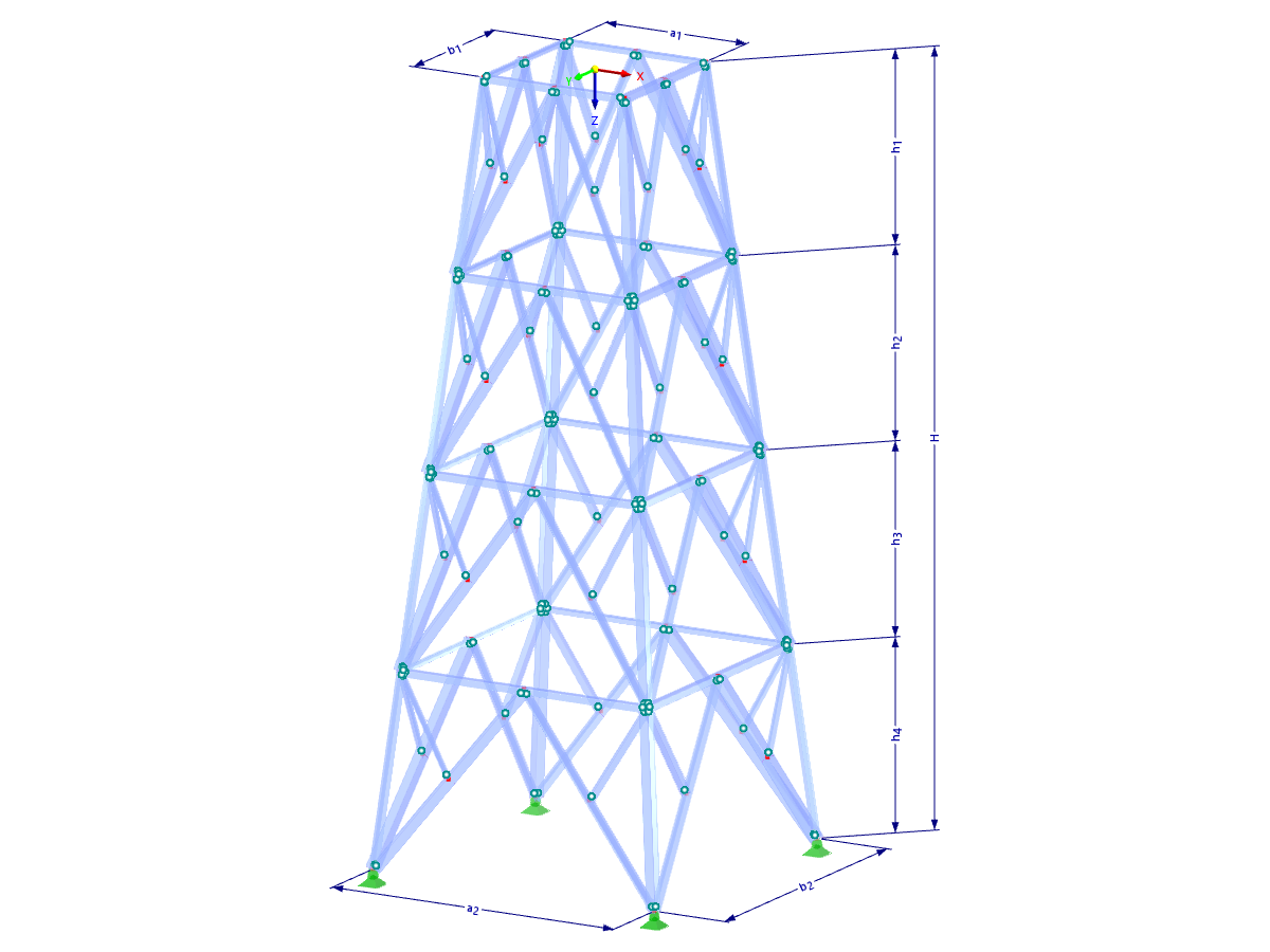 Modello 002193 | TSR052-a | Torre a traliccio | Pianta rettangolare | K-Diagonali inferiori (diritti) con parametri