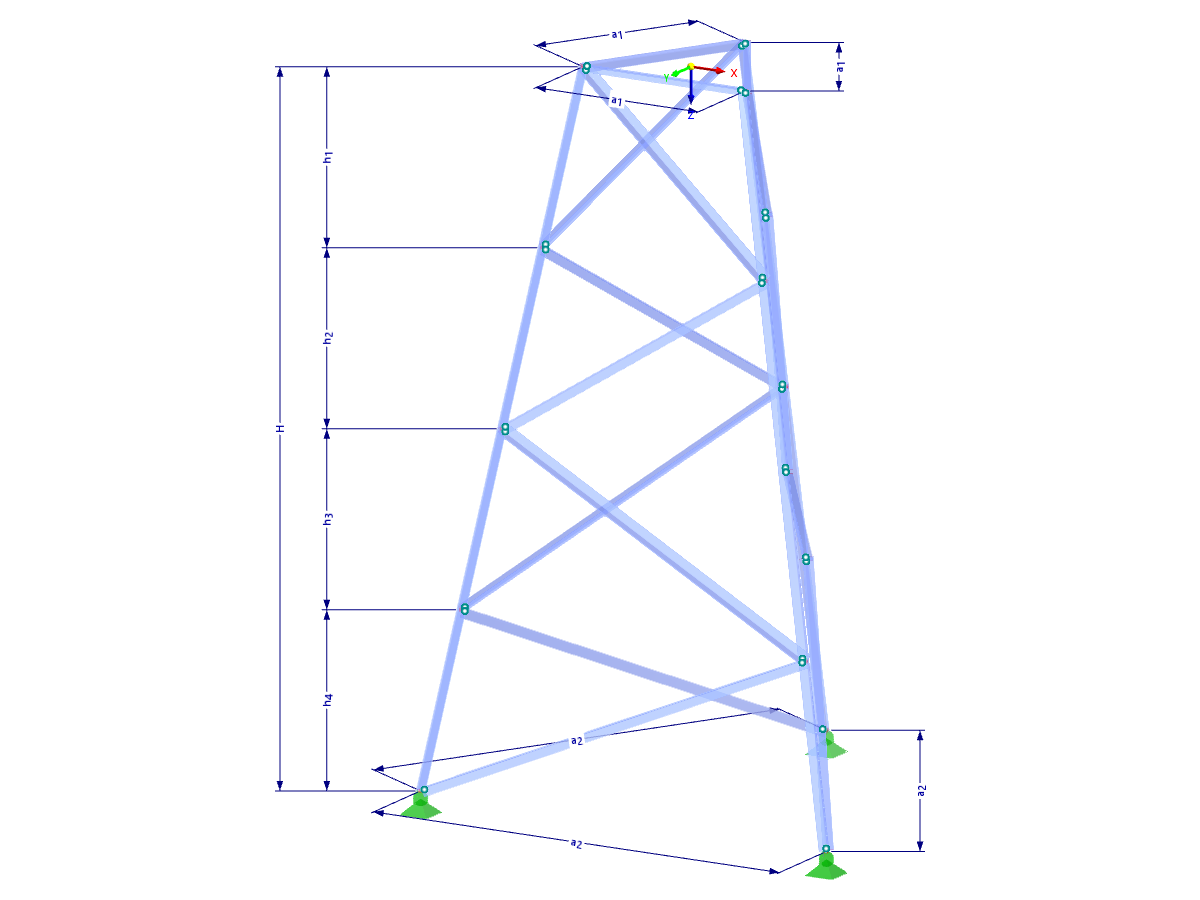 Modello 002316 | TST012-b | Torre a traliccio | Pianta triangolare | Diagonali K a sinistra con parametri