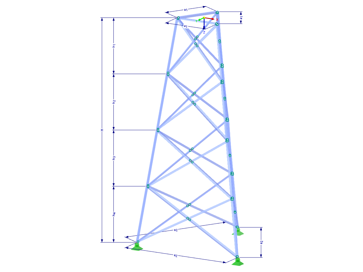 Modello 002335 | TST034-b | Torre a traliccio | Pianta triangolare | Diagonali X (interconnesse, diritte) con parametri