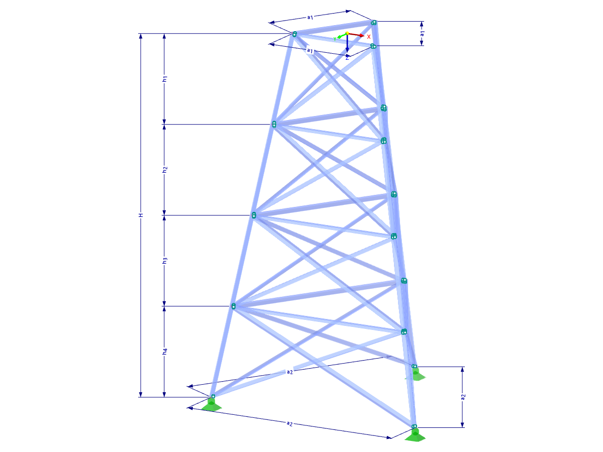 Modello 002336 | TST035-a | Torre a traliccio | Pianta triangolare | Diagonali X (non interconnesse) e orizzontali con parametri