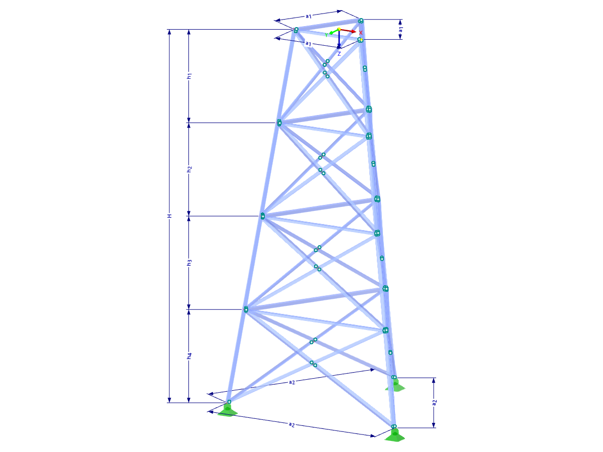 Modello 002337 | TST035-b | Torre a traliccio | Pianta triangolare | Diagonali X (interconnesse) e orizzontali con parametri
