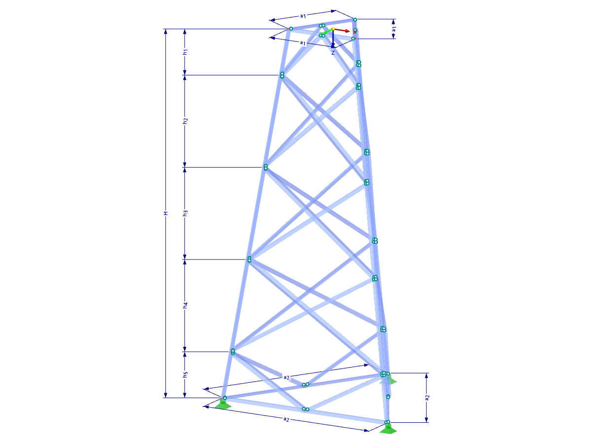 Modello 002340 | TST038-a | Torre a traliccio | Pianta triangolare | Diagonali a rombo (non interconnesse, diritte) con parametri