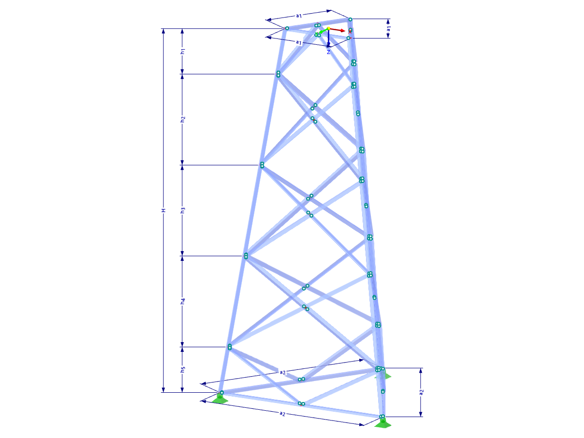Modello 002341 | TST038-b | Torre a traliccio | Pianta triangolare | Diagonali a rombo (interconnesse, diritte) con parametri