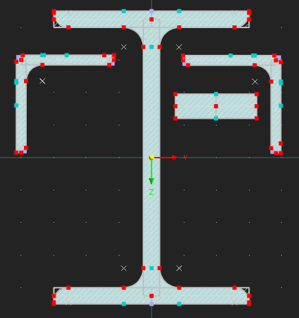 Modello 003404 | BCS013-a | Sezione trasversale costruita | Piste della gru | Sezione I laminata con angoli delle gambe uguali e barra piatta con parametri