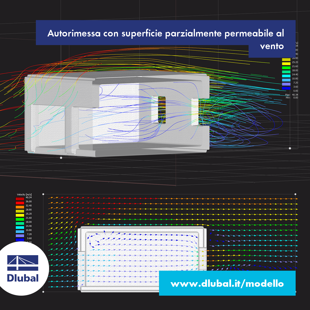 Garage con superficie parzialmente permeabile al vento