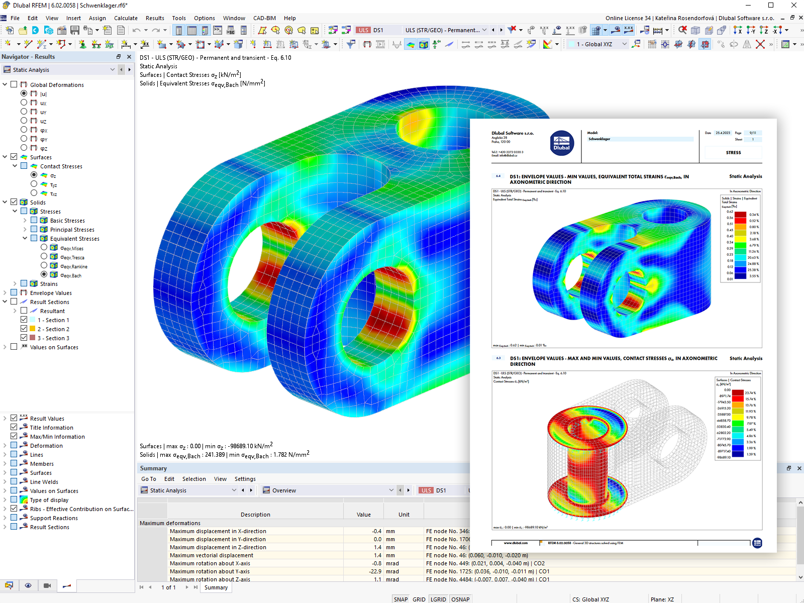 Documentazione dell'analisi delle tensioni delle superfici in RFEM 6