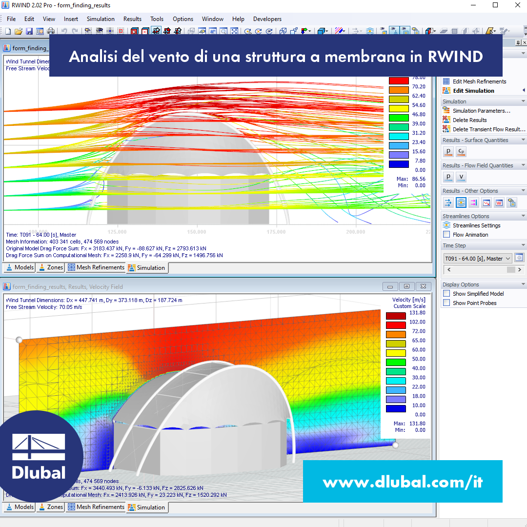 Analisi del vento di una struttura a membrana in RWIND