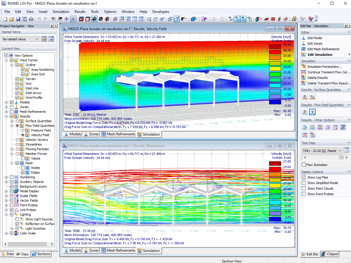 Flusso del vento turbolento incomprimibile transitorio della struttura del tetto con RWIND 2