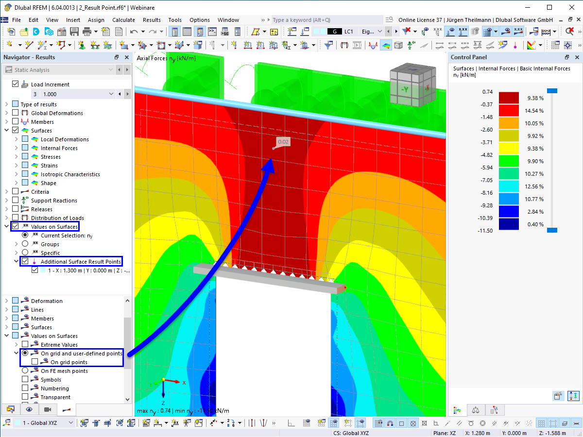 FAQ 005432 | Come posso impostare punti definiti dall'utente per i valori dei risultati sulle superfici in RFEM 6?