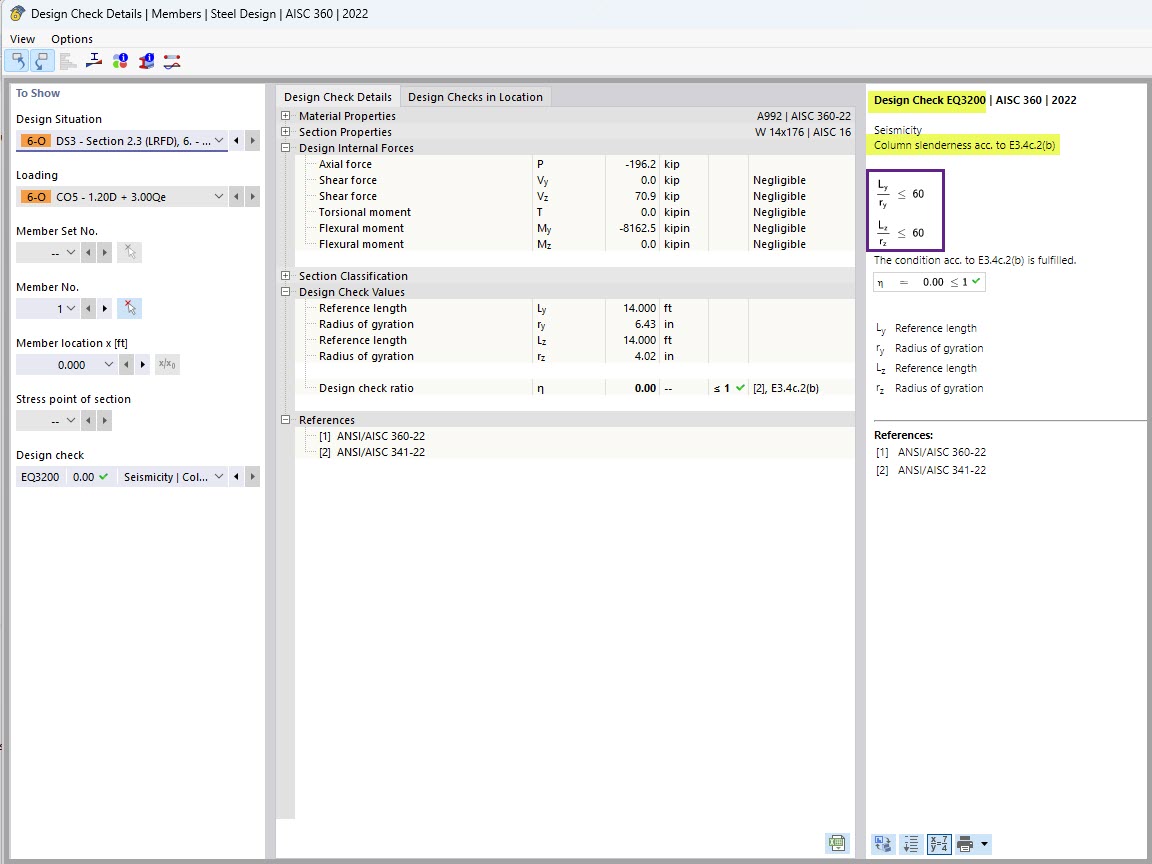 KB 001875 | AISC 341-22 Verifica di aste del telaio a momento in RFEM 6