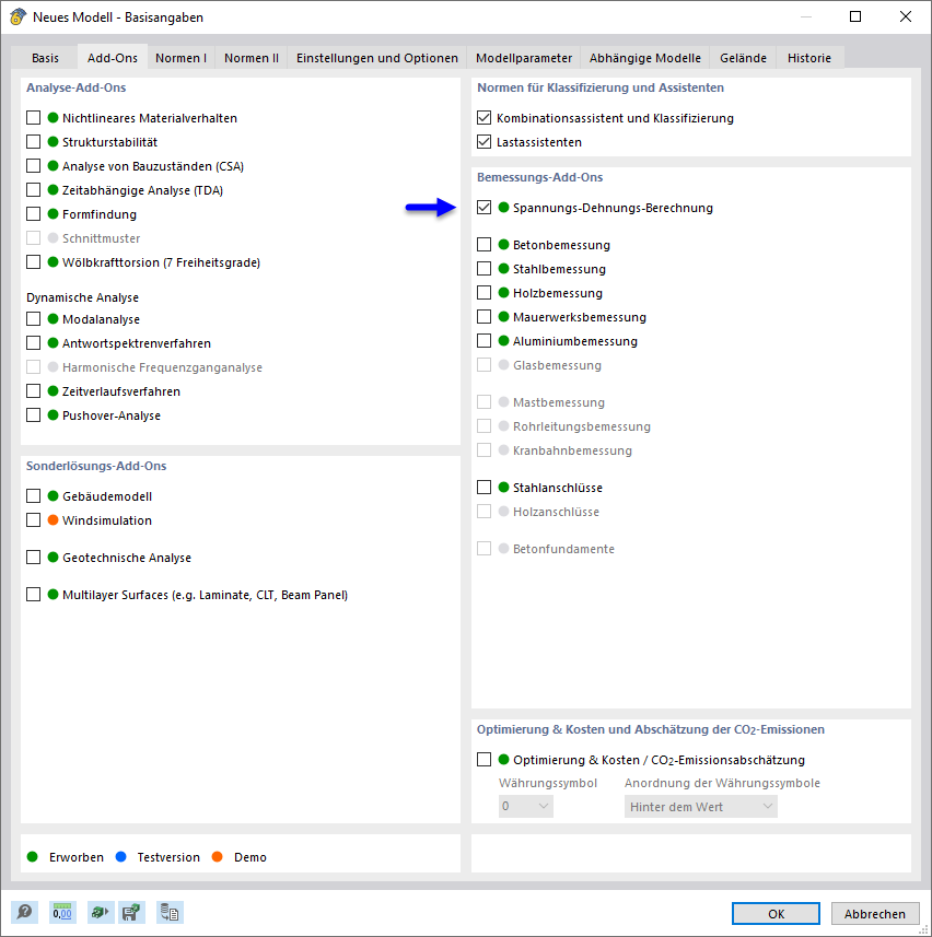 Attivazione dell'add-on "Analisi tensioni-deformazioni".