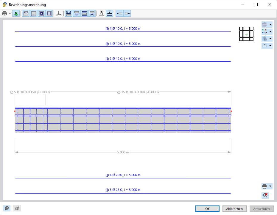 Finestra "Layout dell'armatura"