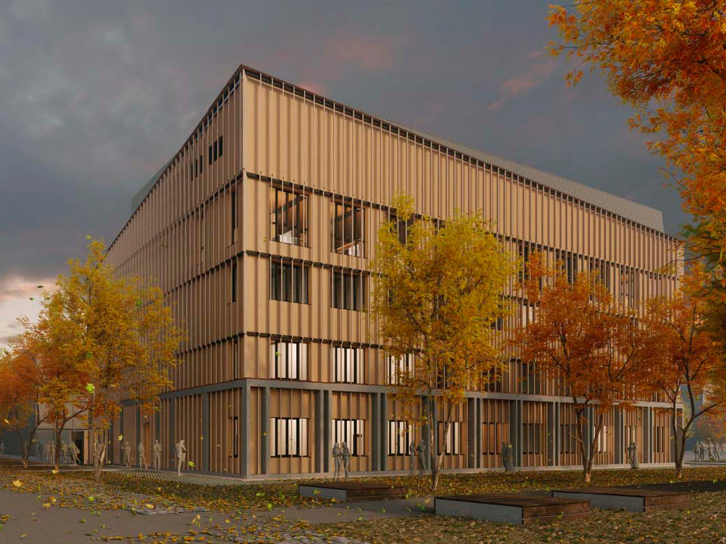 Visualizzazione dell'edificio del laboratorio a Garching vicino a Monaco di Baviera, Germania | © Lang Hugger Rampp Architects
