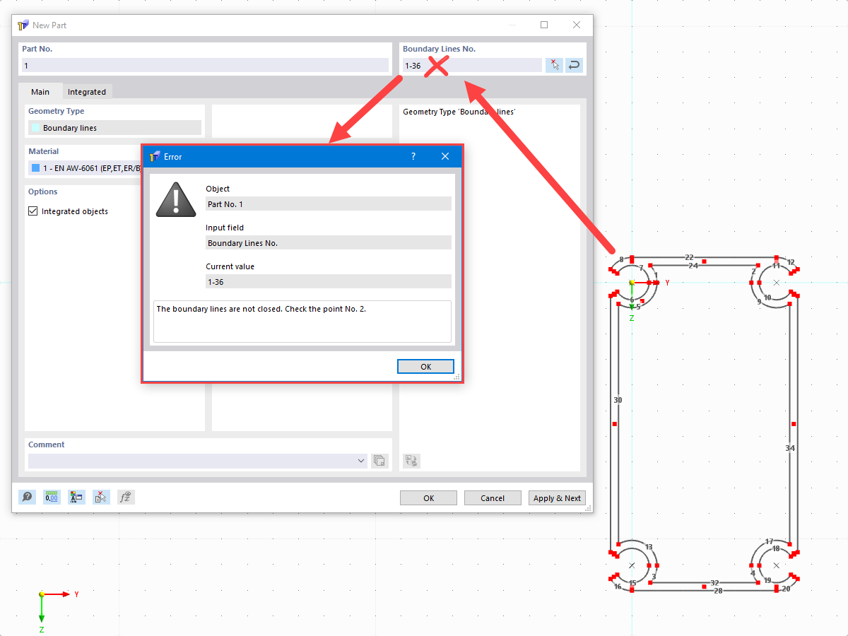 FAQ 005563 | Ottengo un errore che le mie linee di contorno non sono chiuse in RSECTION 1.