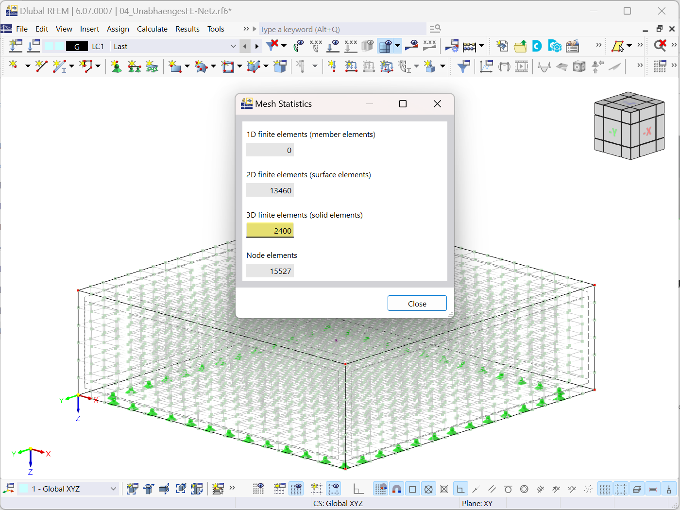 Statistiche della mesh per la mesh EF generata utilizzando la funzione "Mesh indipendente preferita".