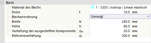 Definisci i parametri della lamiera