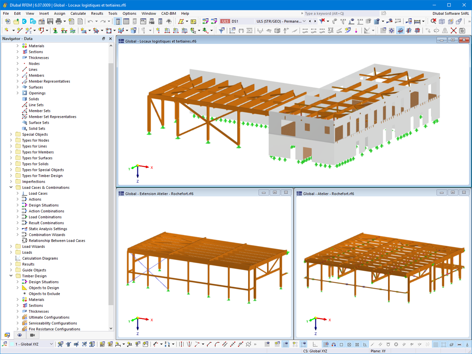 Modello RFEM del sito di produzione di un piano ibrido | © LCA Construction Bois