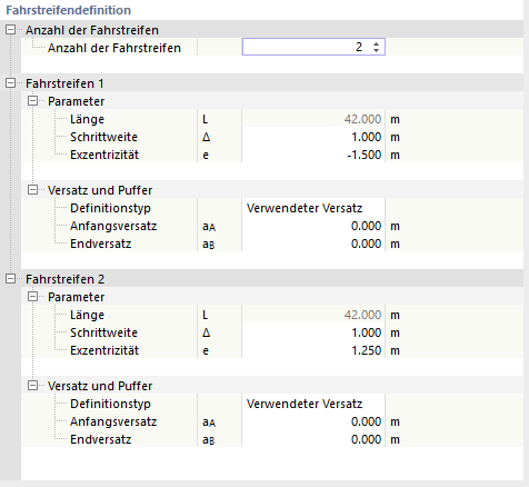 Definire corsie di viaggio con offset