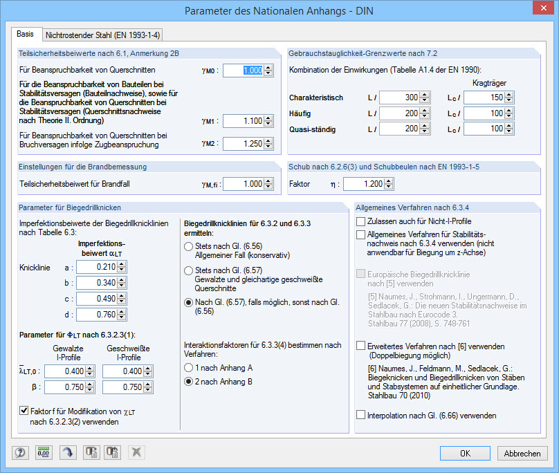 EC 3: Parameter des Nationalen Anhangs in RF-/STAHL EC3