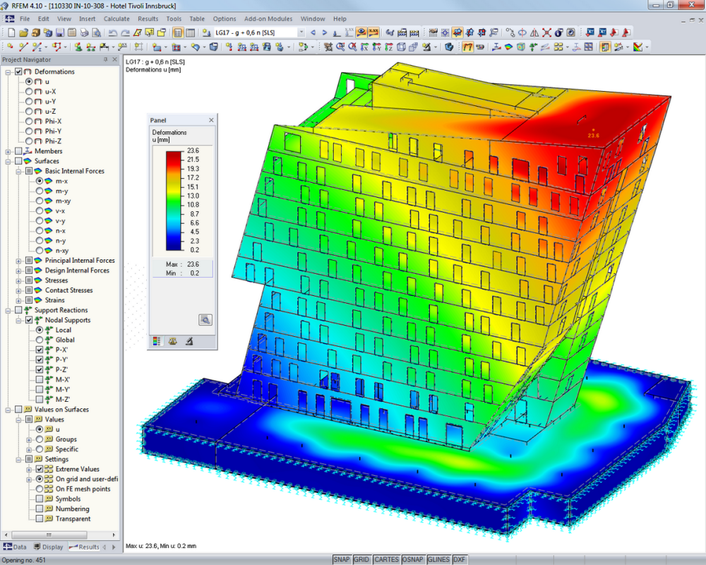 Hotel Ramada Innsbruck Tivoli, Austria | Analiza weryfikacyjna zaprojektowana w programie RFEM przez: in.ge.na., Innsbruck, Austria | www.ingena.info