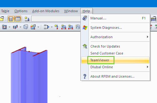 Verlinkung zum TeamViewer im Hilfe-Menü von RFEM und RSTAB