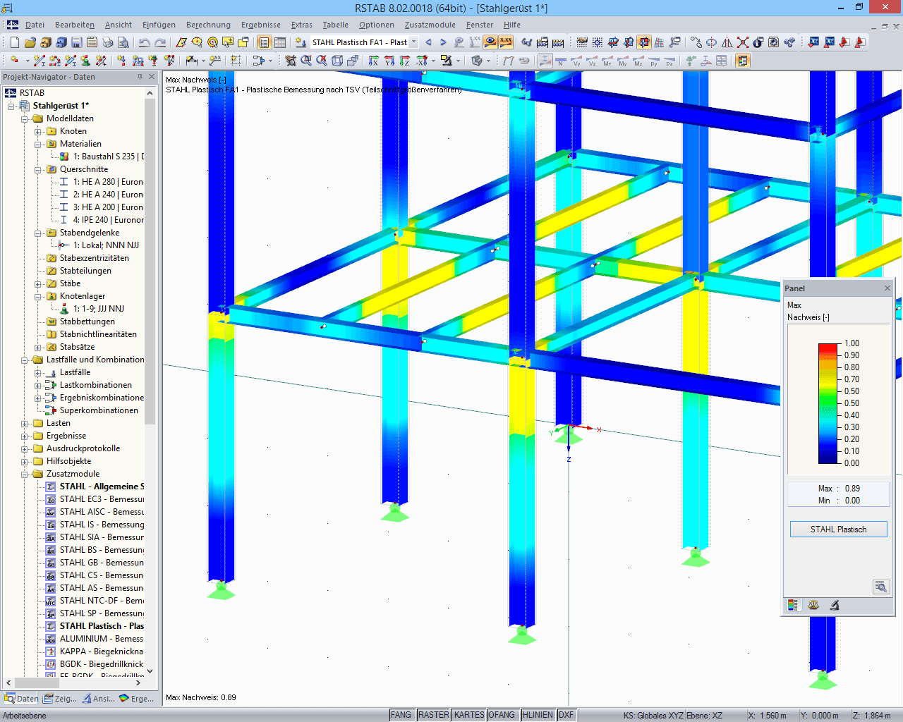 Darstellung des Ausnutzungsgrades im 3D-Rendering in RSTAB