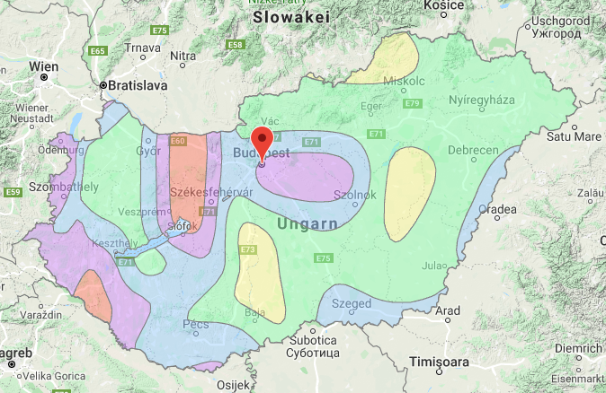 Mapa stref sejsmicznych Węgier