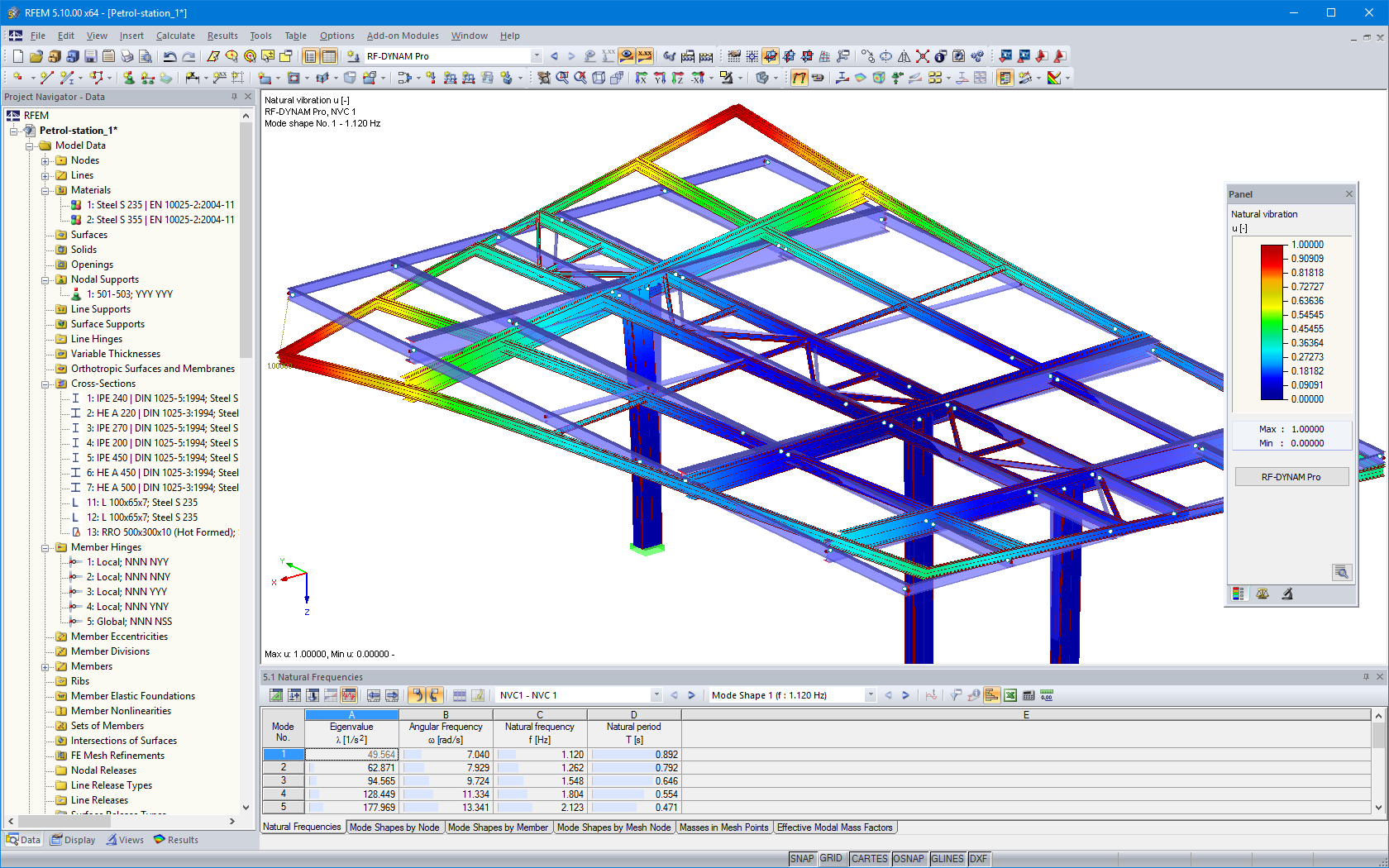 Graficzna interpretacja drgań własnych w RFEM