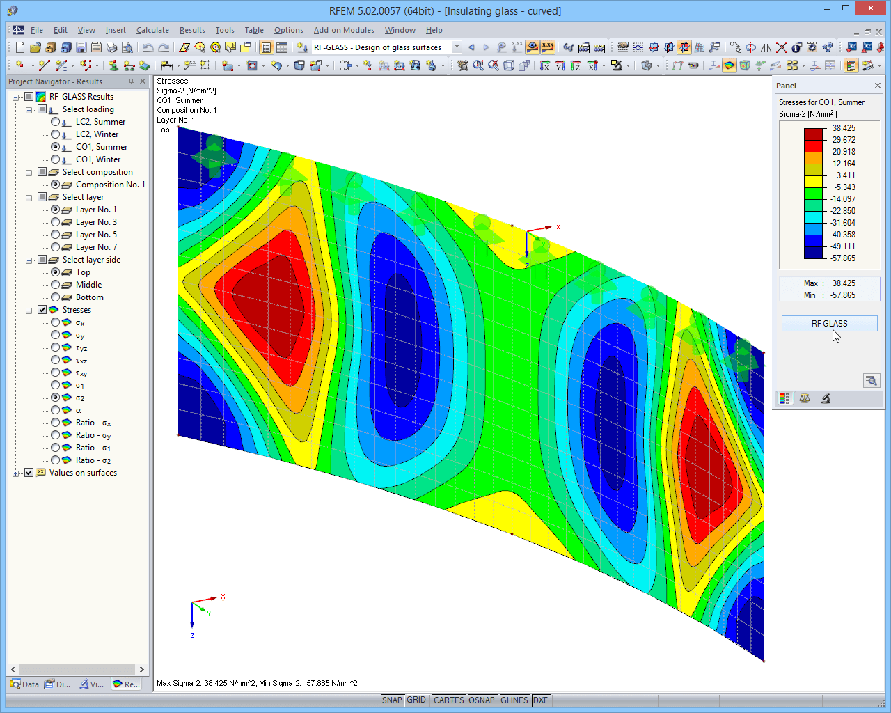 Wyniki w grafice RFEM - Naprężenia