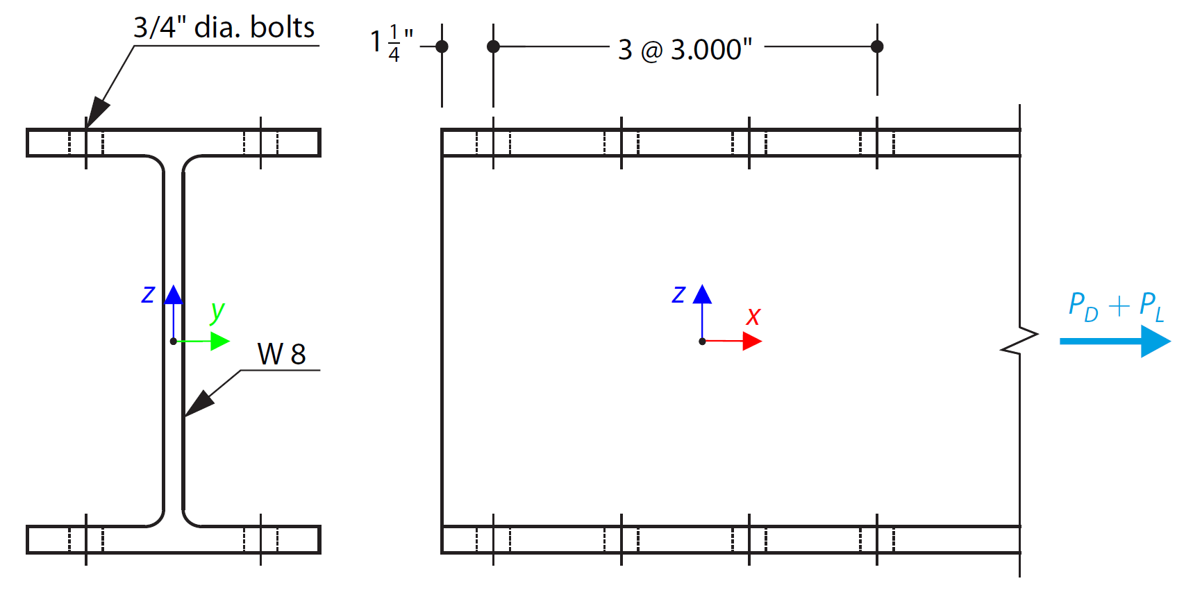 AISC D.1 - Pręt rozciągany w kształcie litery W