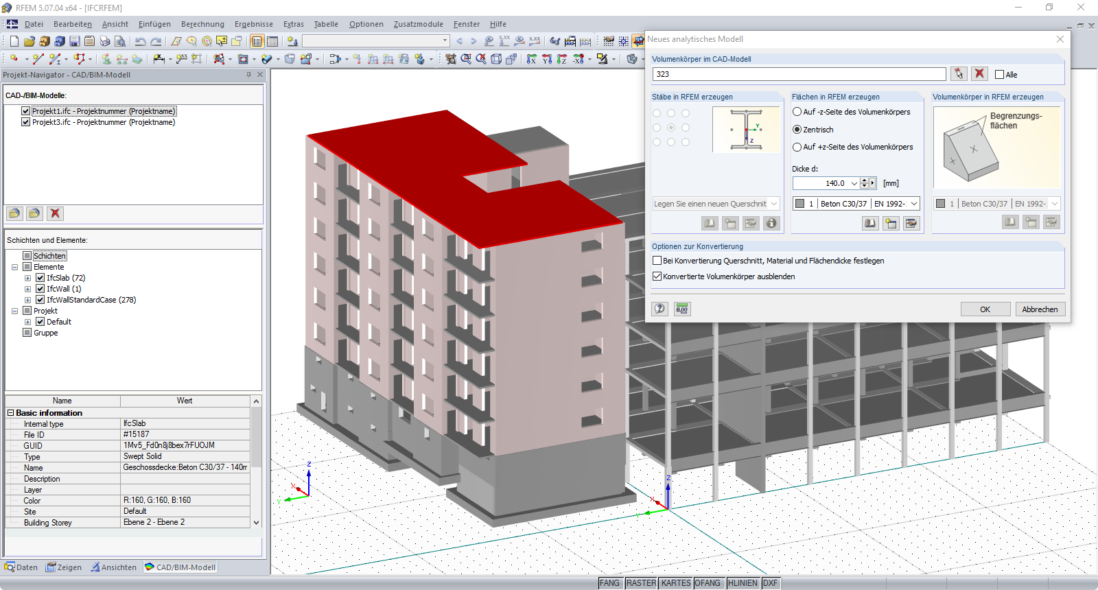 IFC-Coordination-View-Modelle in RFEM, Visualisierung und selektive Umwandlung in natives, intelligentes RFEM-Objekt