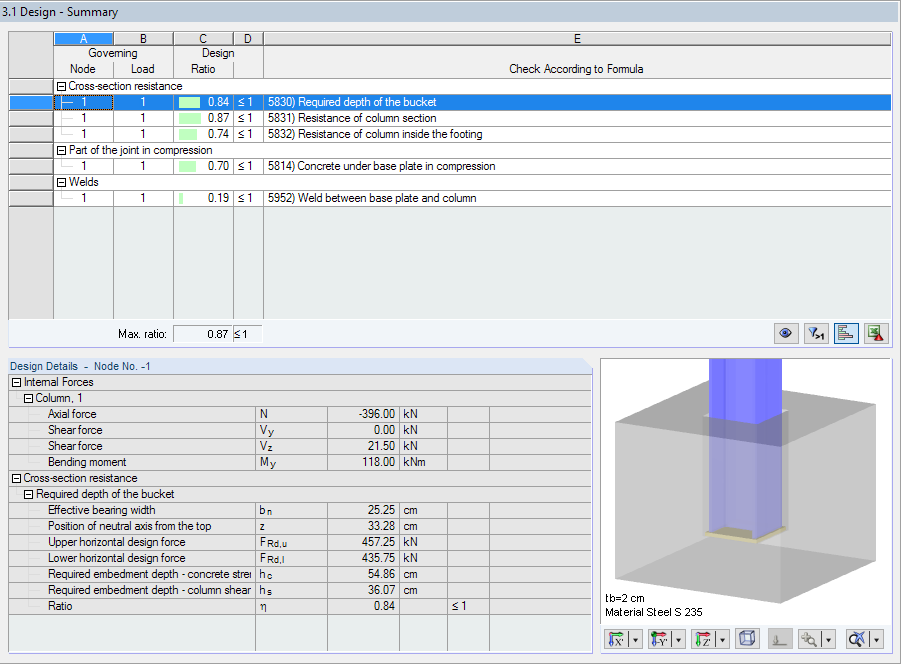 Window 3.1 Design - Summary Including Details of Required Bucket Depth