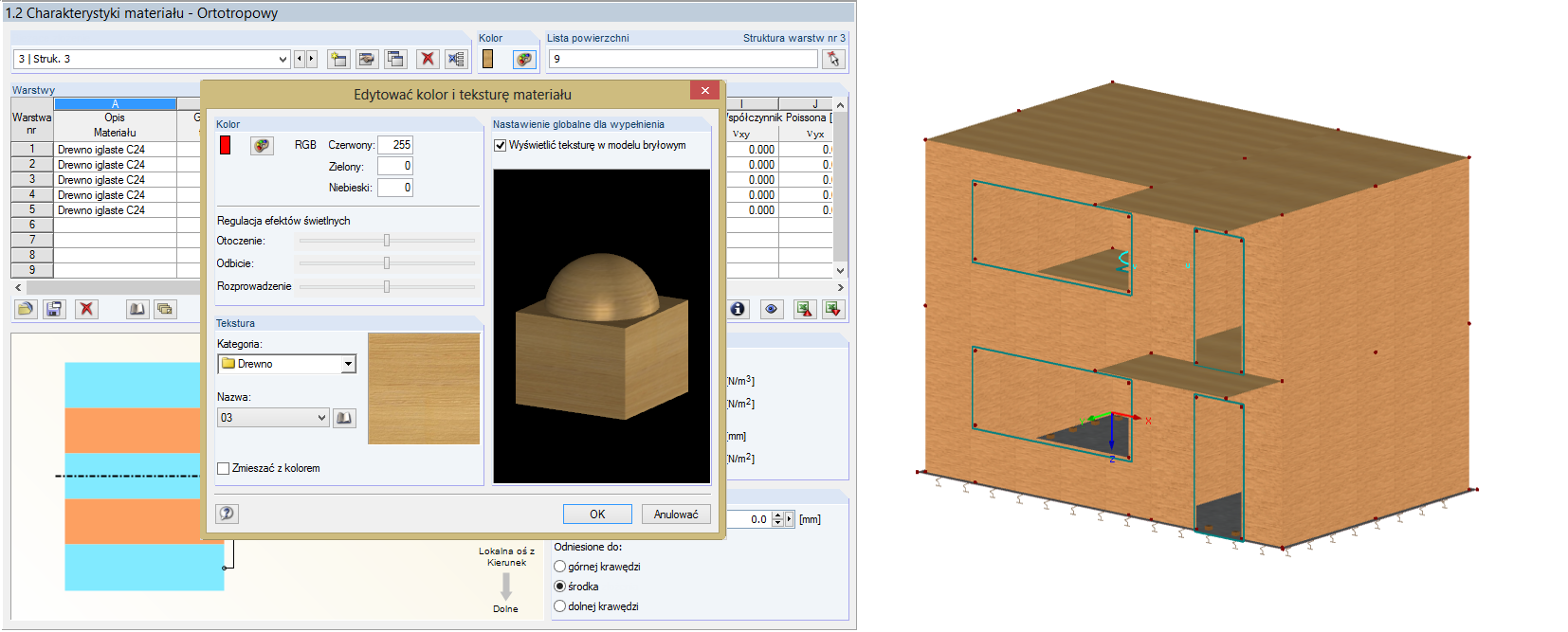 Unterschiedliche Farbeinstellungen von Flächenaufbauten in RF-LAMINATE