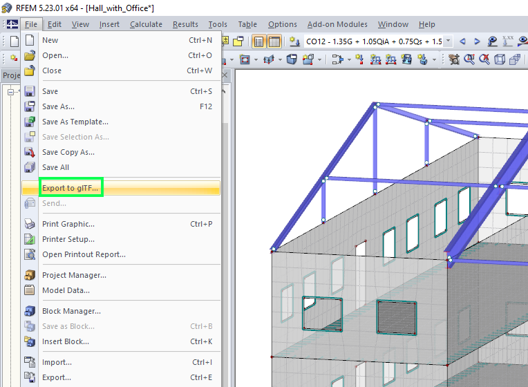 Eksport modeli RFEM lub RSTAB do formatu * .glb lub * .glTF