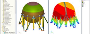 Model w RFEM kulistego zbiornika na butadien w La Wantzenau, Francja (© Cedeti ingénierie)