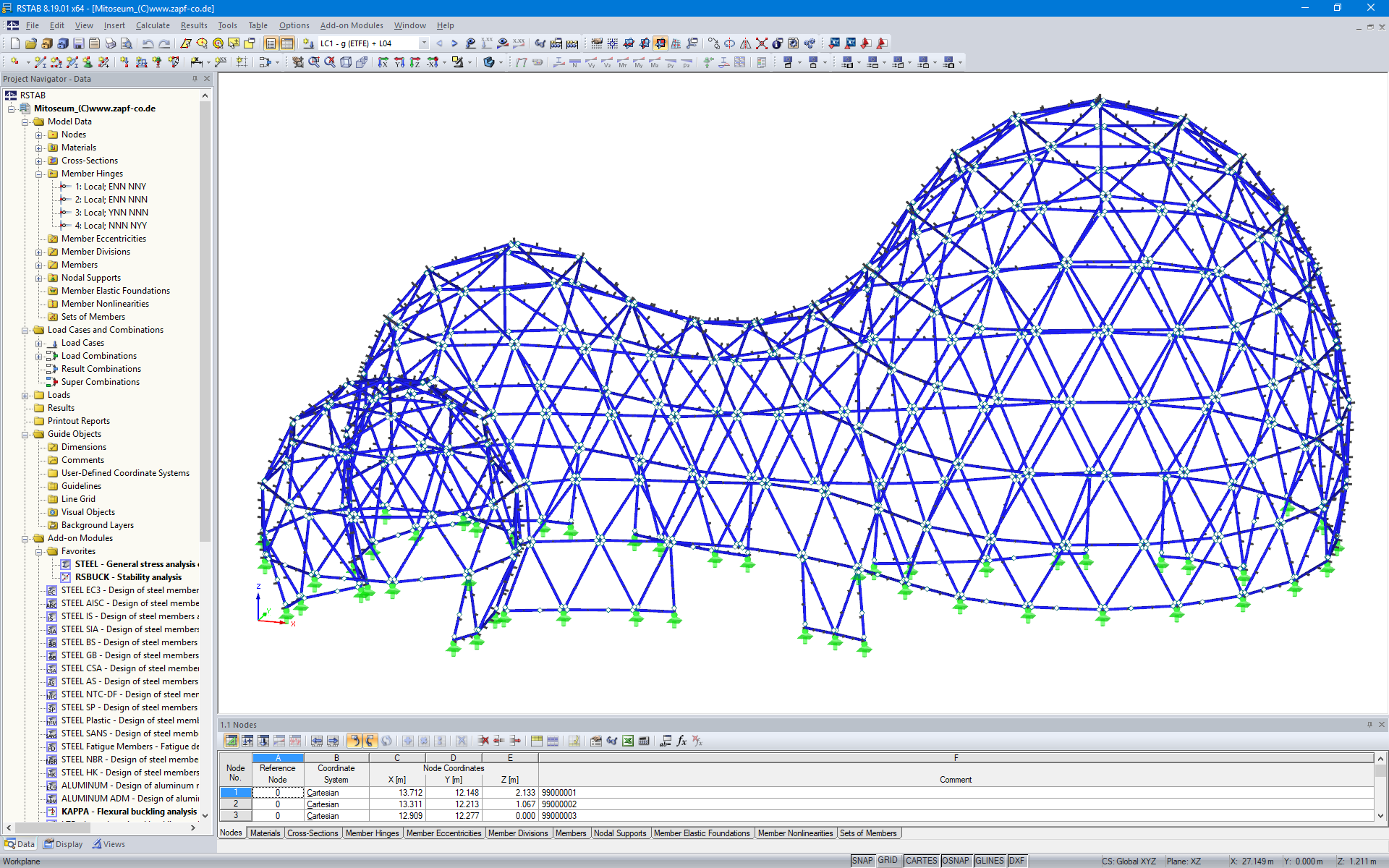 Model 3D budynku recepcji w RSTAB (© zapf & co.)