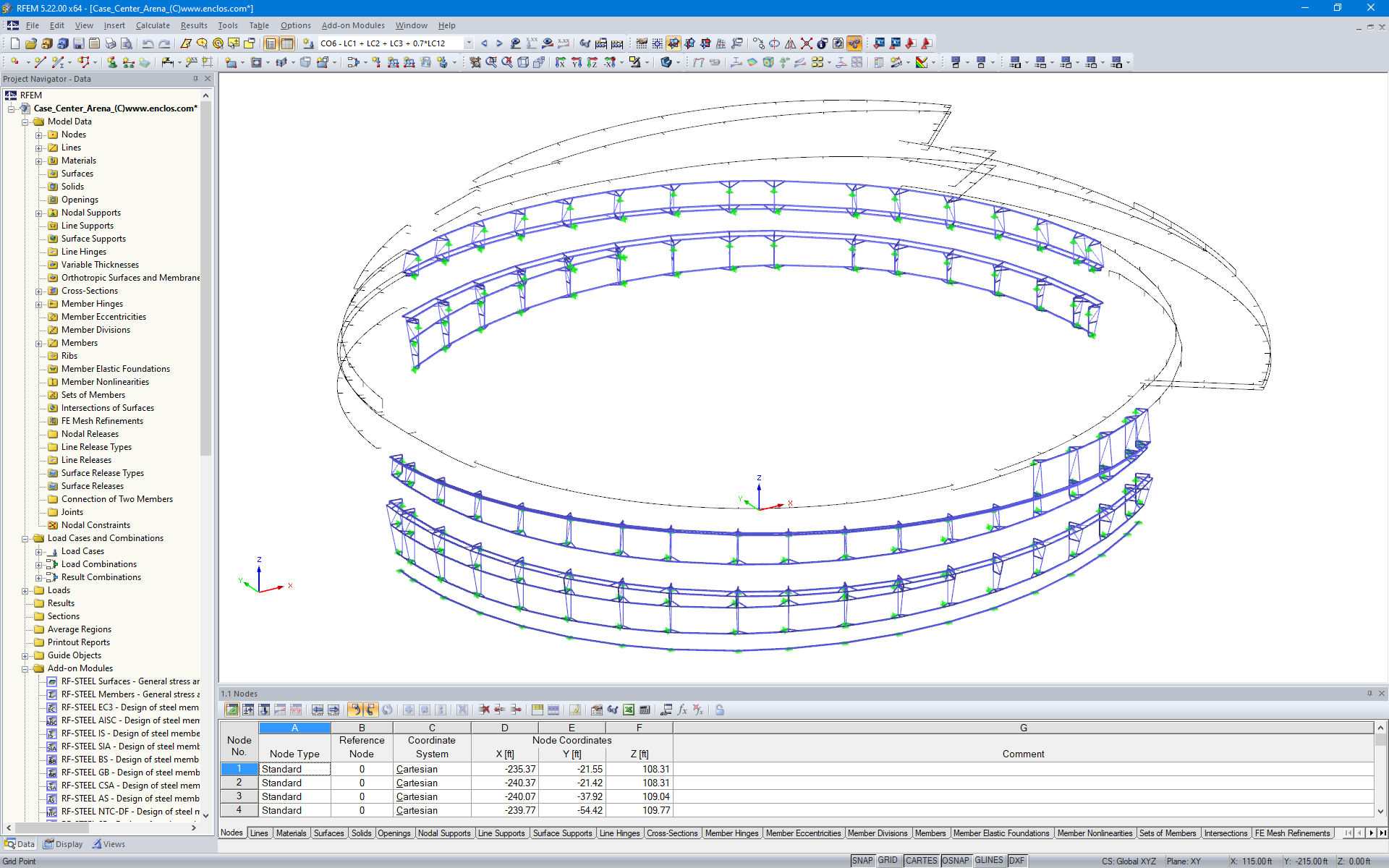 Konstrukcja nośna elewacji w RFEM (© Enclos Corp.)