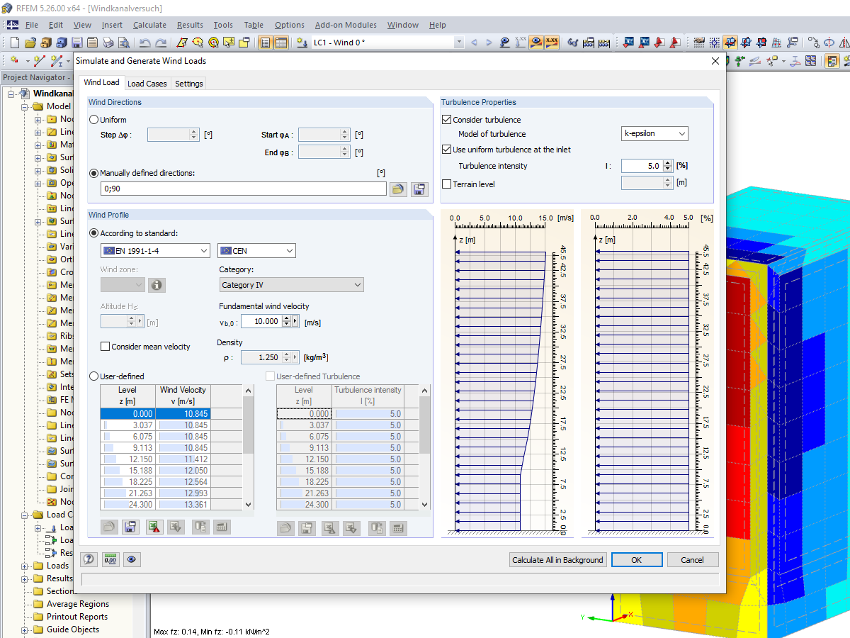 Opis wiatru w interfejsie z RWIND Simulation