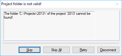 Meldung "Projektverzeichnis fehlerhaft!"