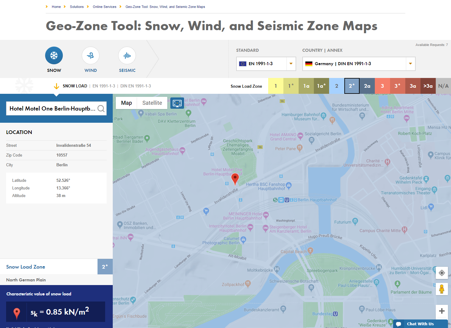 Szczegółowe wyszukiwanie lokalizacji w celu określenia charakterystycznego obciążenia śniegiem