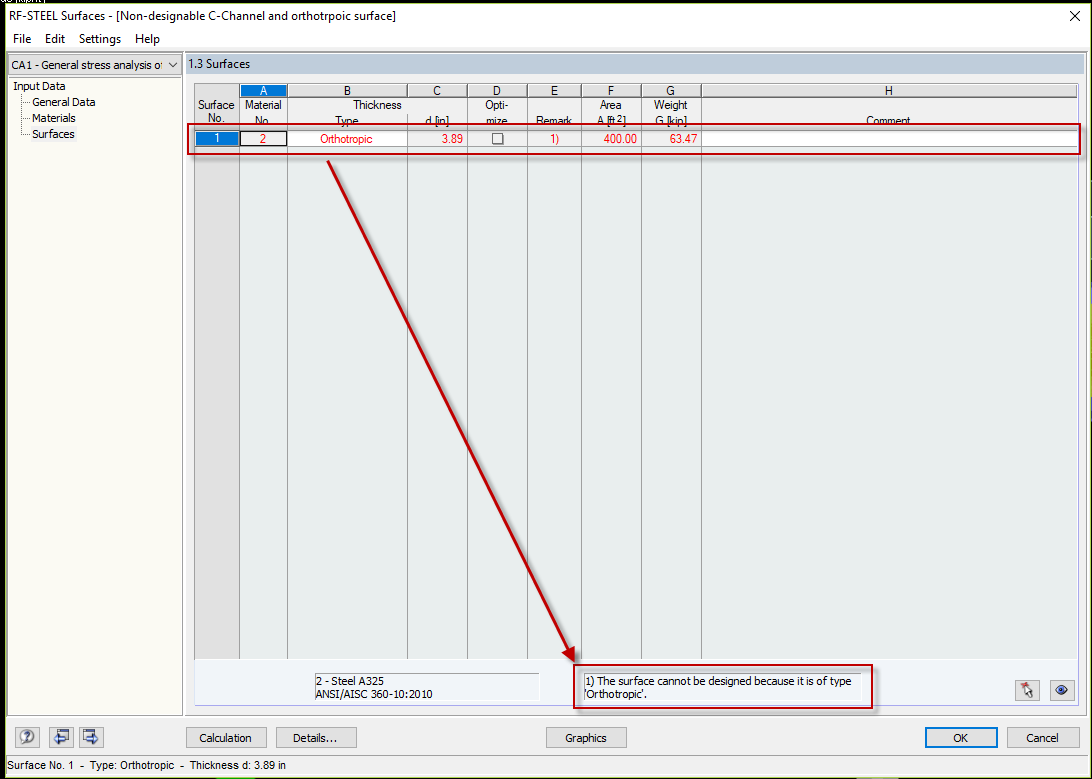 Powierzchnia ortotropowa nie jest obliczana w module dodatkowym RF-STEEL Surfaces