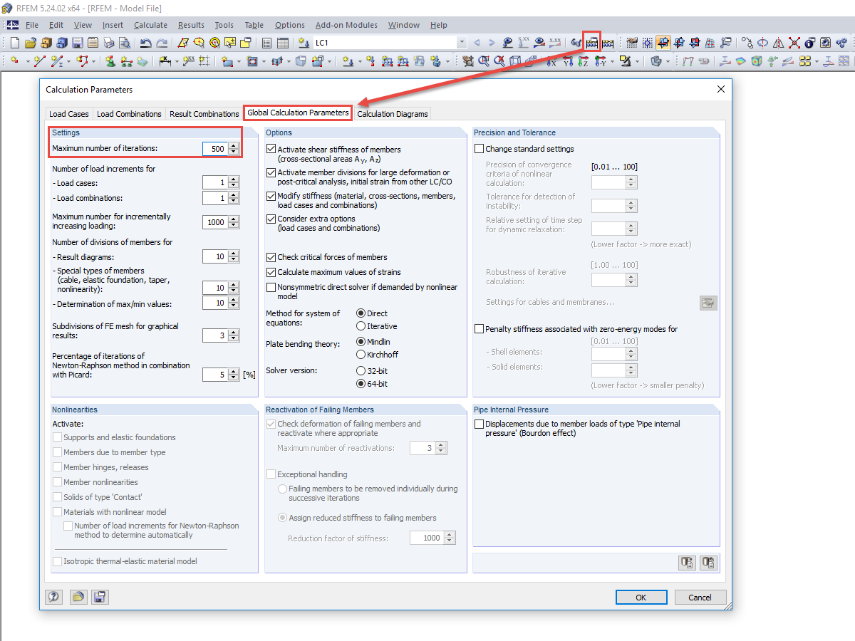 globalne parametry obliczeń